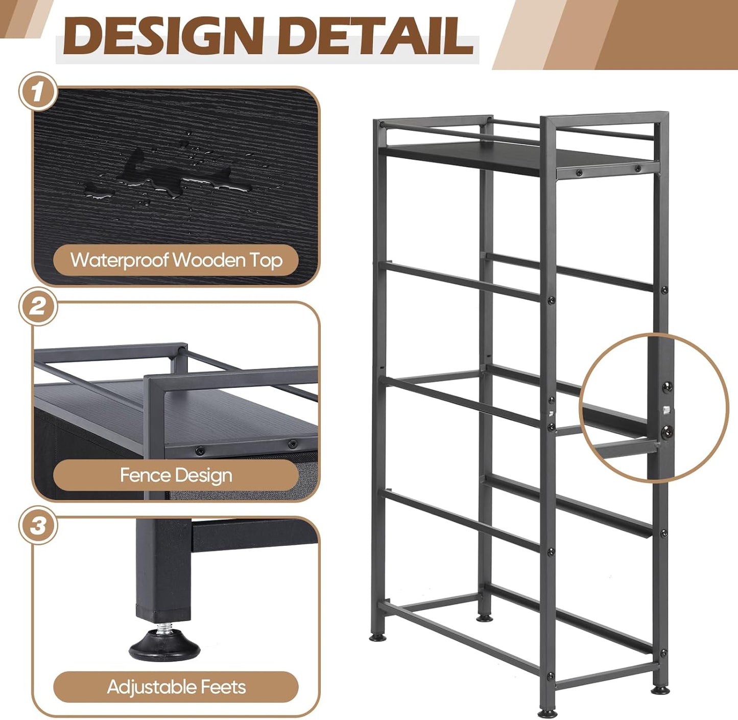 MOOACE Narrow Dresser with 4 Drawers, Dresser for Bedroom, Small Fabric Dresser Vertical Storage Tower Standing, Steel Frame & Wooden Top Chest of Drawers for Bedroom, Bathroom & Laundry, Black/Gray