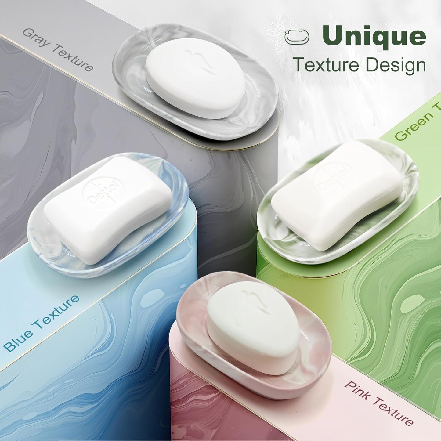 Elegant Ceramic Soap Dish for Shower with Unique Marble Texture, Decorative Bar Soap Holder for Bathroom & Kitchen, Easy Clean Versatile Cute Oval Soap Dishes for Soap Bars, Jewelry, Sponge