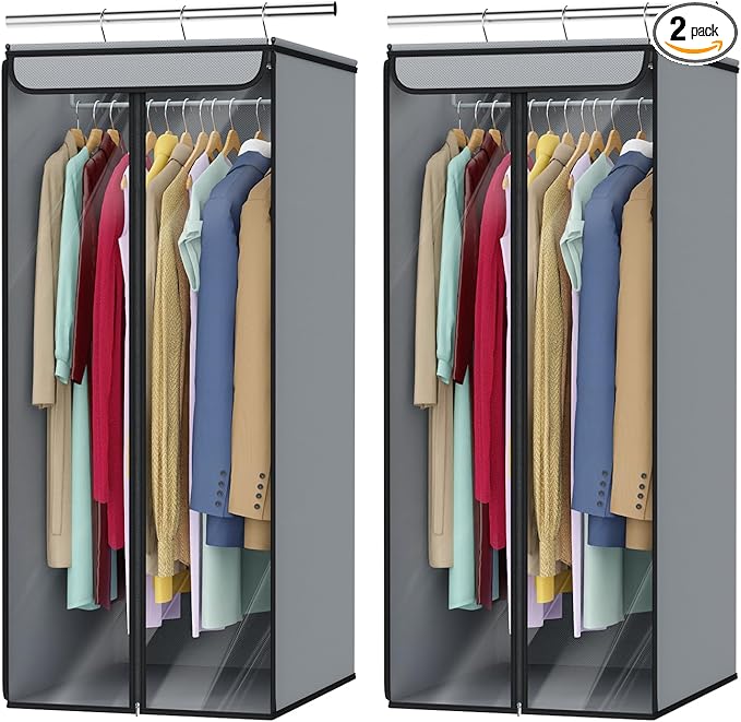 Univivi Garment Bags for Hanging Clothes, Large Clothes Storage Bags Closet Organizer with Clear Window, Premium Hanging Garment Storage Bag for Suits, Coats, Jackets, 40", 2-Pack (Grey)