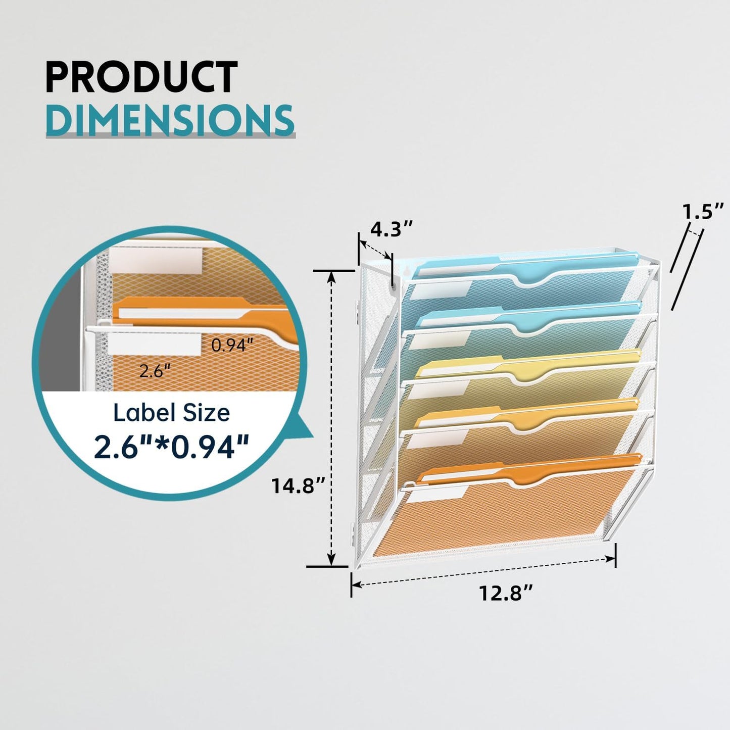 SUPEASY 5-Tier Wall File Organizer Mesh Office Mail Holder, Hanging Wall Organizer Magazine Rack for Office White