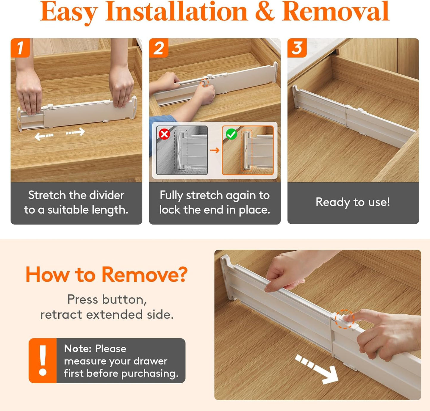 Lifewit 5 Pack Drawer Dividers 4" High, 13.8-22.5" Dresser Drawer Divider, Adjustable Drawer Organizers for Clothes, Plastic Drawers Separators for Dresser, Bedroom, Bathroom, Kitchen, Office