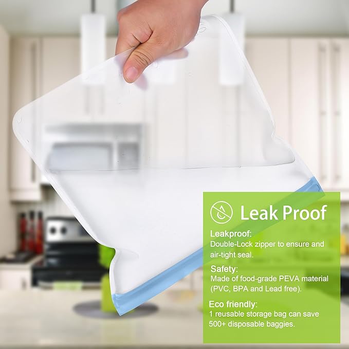 SPLF 12 Pack Dishwasher Safe Reusable Bags, Leakproof Reusable Freezer Bags, BPA Free Food Storage Bags for Lunch, Meal Prep, Marinate, Veggies, Travel - 2 Gallon 5 Sandwich 5 Snack