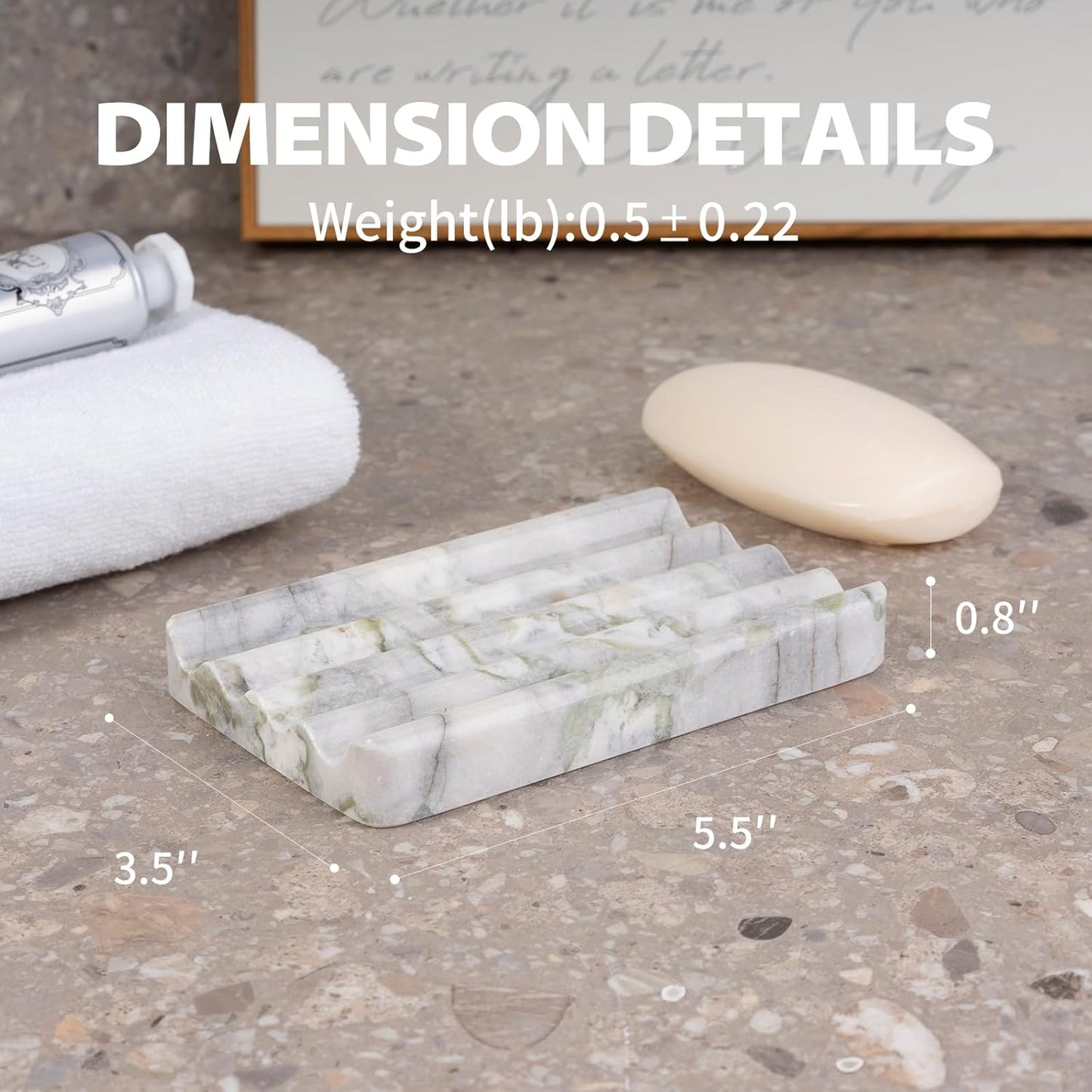 2 Pcs Soap Holder for Bathroom, Marble Soap Dish for Kitchen Countertop, Tray with Creative Wavy Design, Soap Saver for Bath Tub, Sponges, Italian Natural Stone(Bianco Palomino)