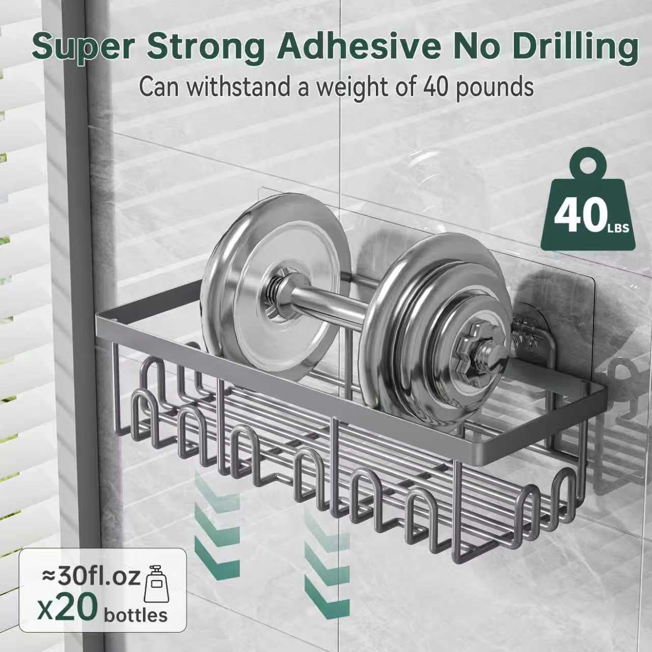 Shower Caddy Organizer Rack Shelf with Soap and Toothbrush Holder,Stainless Steel Organizer for Bathroom Organizers and Storage,No Drilling Wall Mounted Rack Bathroom Caddy Grey,5-Pack