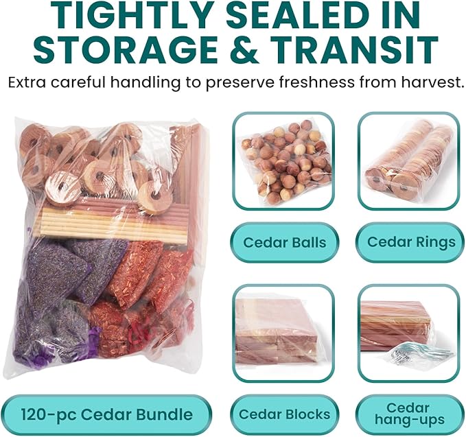 60 Variety Pack - Cedar for Closets - Moth Balls Alternative for Clothes Storage - Fabric Protection Hang-Ups - Natural Hanger Rings - Freshner for Clothes Storage