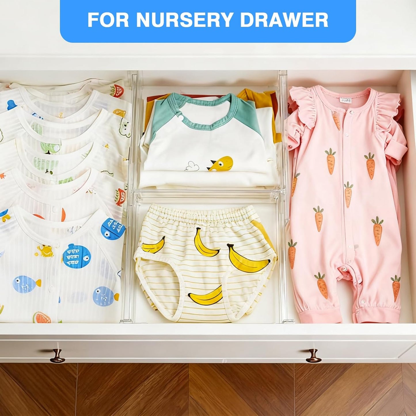 4Pack Drawer Dividers for Clothes, 4" High Adjustable Expandable Dresser Drawer Organizer, Clear Plastic Separators for Dresser, Underwear, Cosmetic, Toiletries