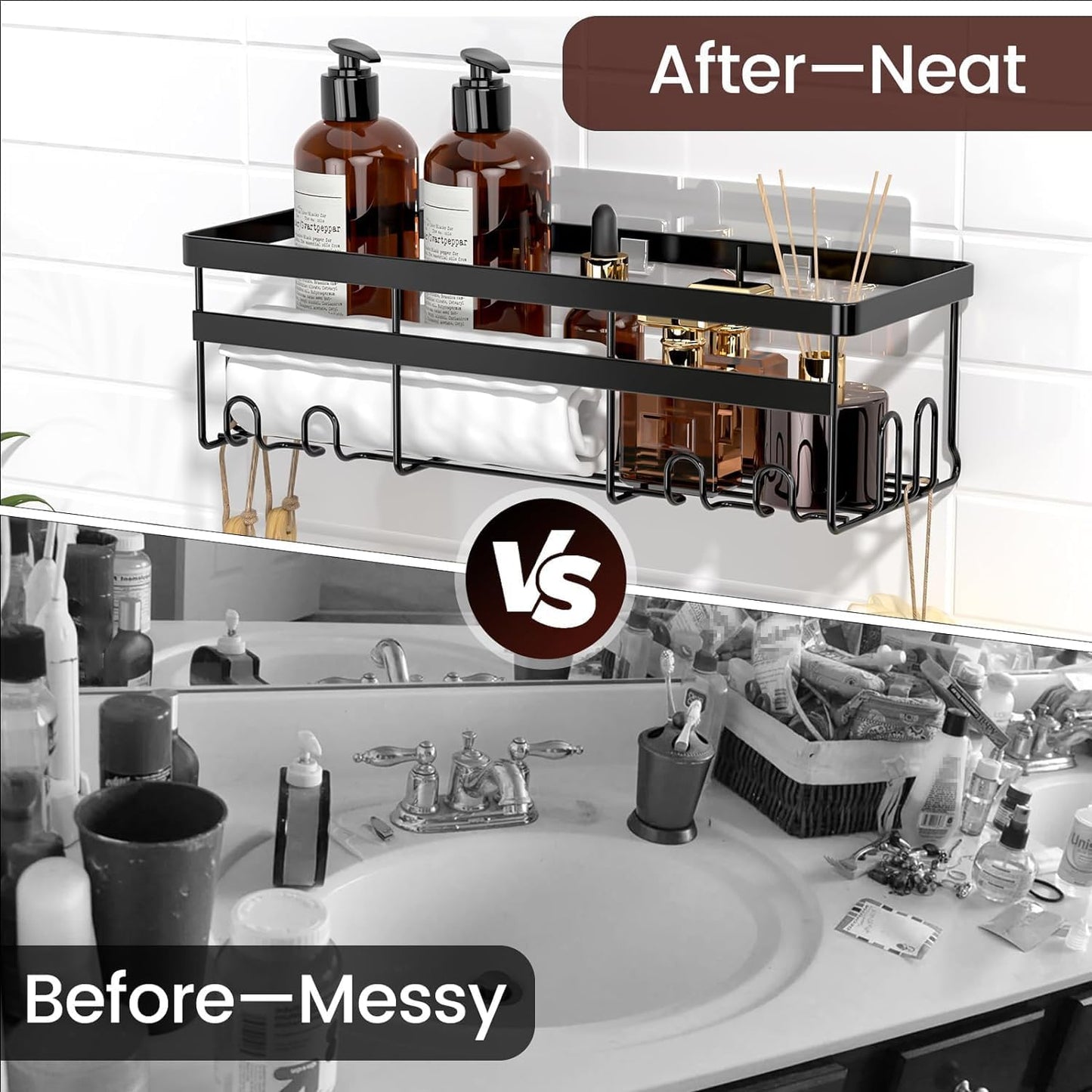 WOWBOX Shower Caddies 4 Pack - Adhesive Hanging Shower Shelf - Bathroom Organizers and Storage, No Drilling Stainless Shower Shelves for Home Decor, Bathroom Accessories