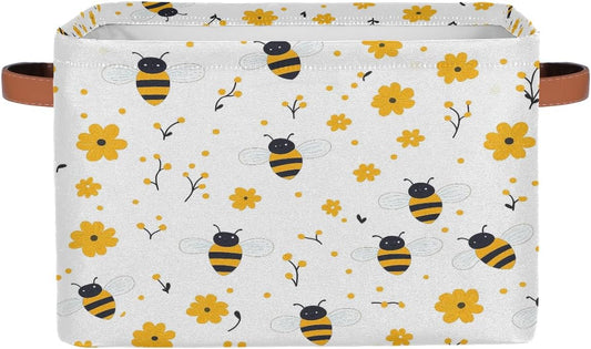 Bee Storage Basket for Shelves, Storage Bins with Handles, Collapsible Basket for Organizing, Closet Toy Baskets for Nursery Room, 15x11x9.5 in, Canvas, Yellow Bee