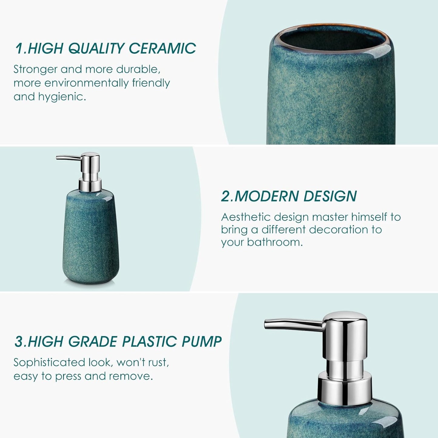 vancasso Green Bathroom Accessories Set, Ceramic Soap Dispenser and Toothbrush Holder Sets, Stoneware 4 Pcs Bathroom Sink Set for Modern Home Decor, Series Starry