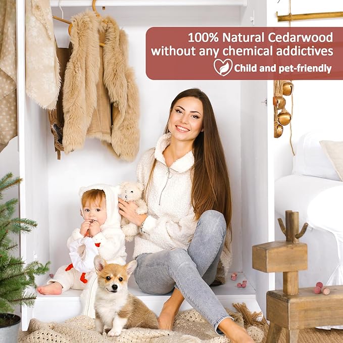 Woodever 110 Pack Cedar Balls for Clothes Storage, for Wardrobes and Drawers, 100% Natural Aromatic Cedar Wood Balls, with Sandpaper and Sachets