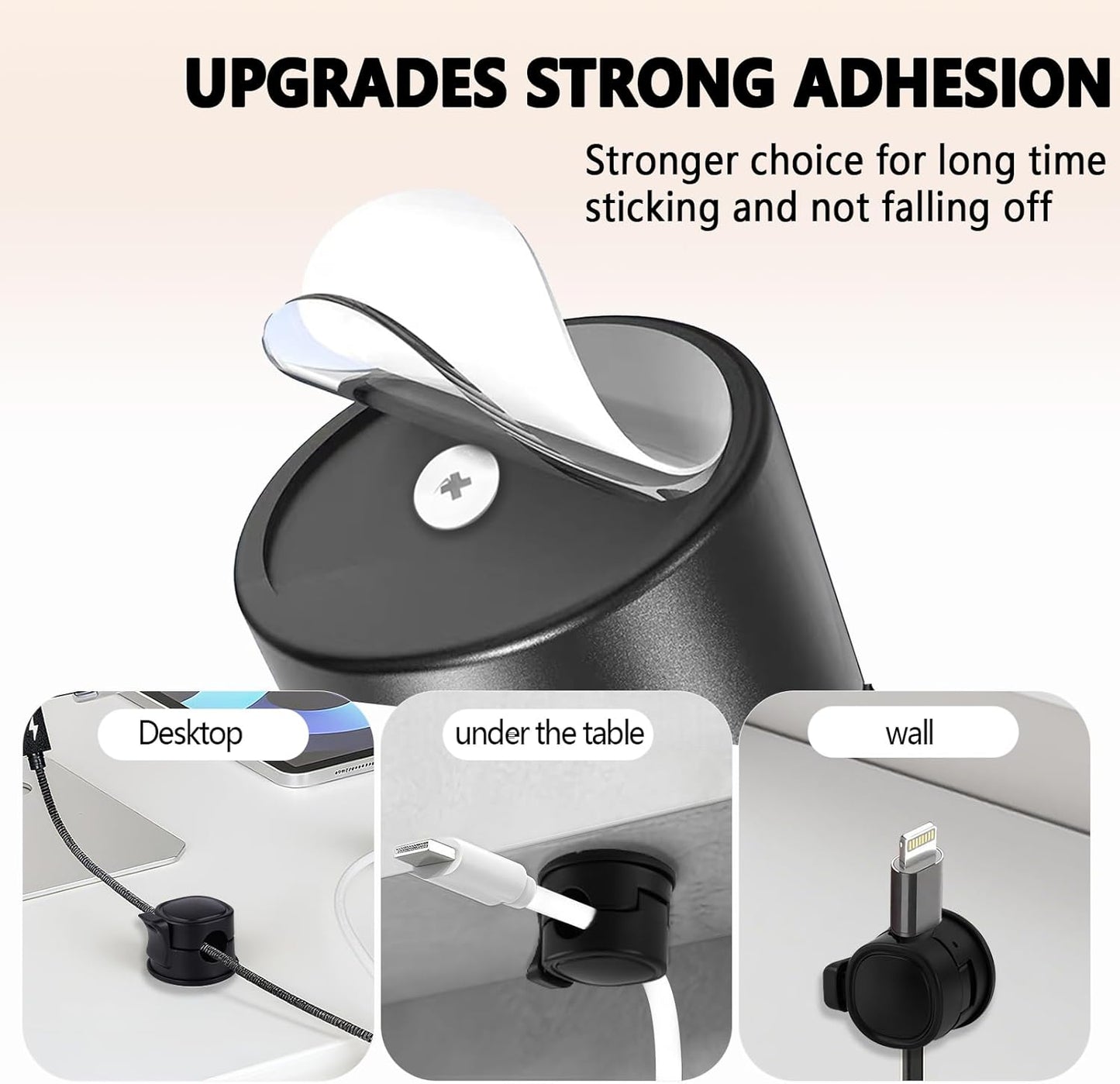 Nearockle 8 Pack Spring Cord Organizer with Clasp Lock-Max Load Cable Clips, 2025 Rotatable Phone Charging Cord Holder Cable Management for Car, Nightstand, Office Desk Accessories (Black)