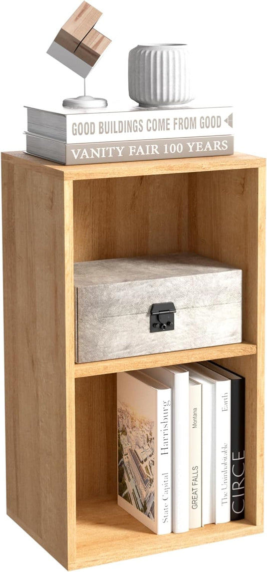 Wooden 2 Cube Storage Organizer, 2 Tier Storage Cubes Storage Display Cubby, Versatile Cubes Shelf and Cubby Organizer for Any Space (Oak, 2 Cube-W(11.8inch)