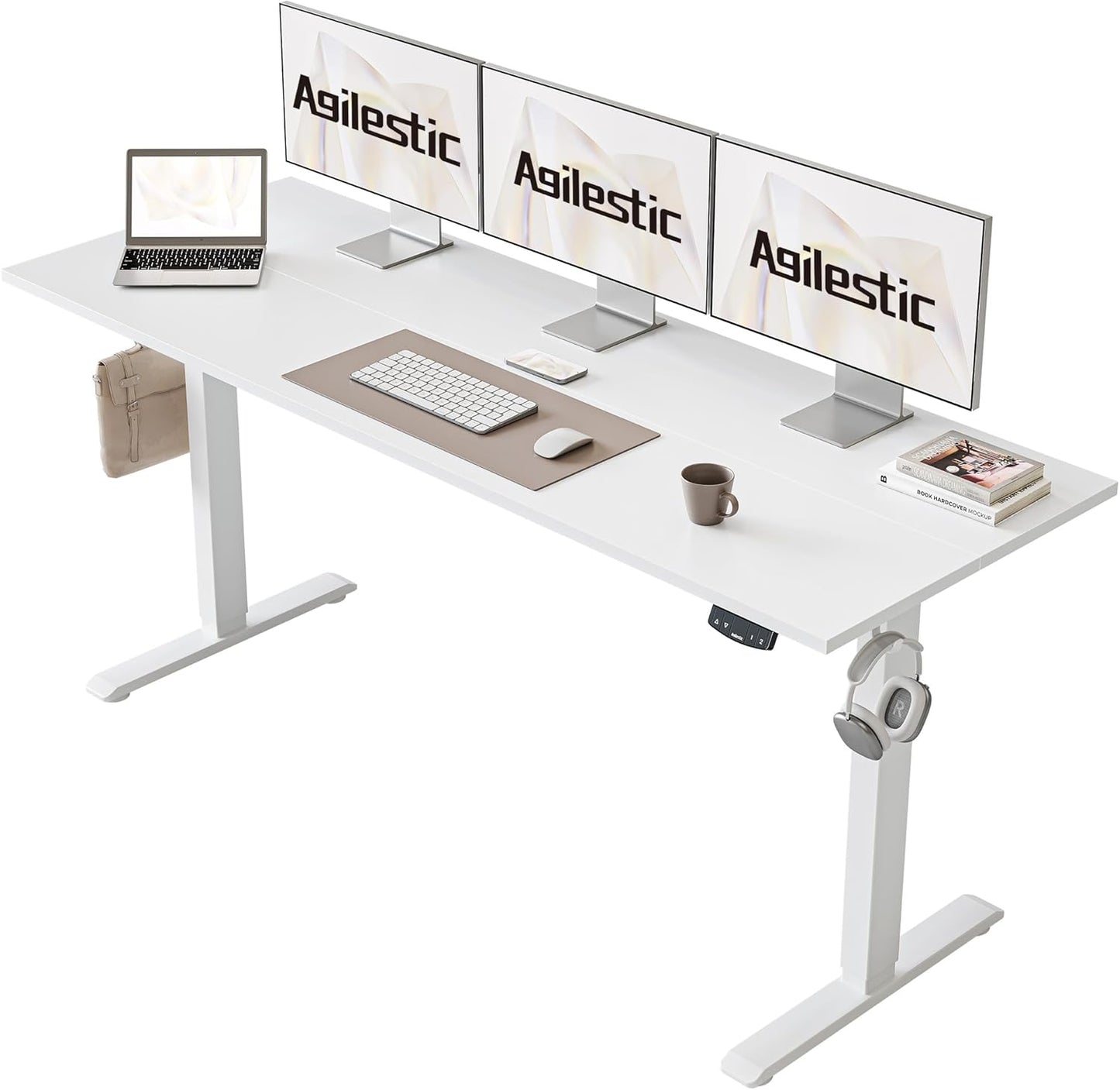 Agilestic Electric Standing Desk, Large 63 x 24 Inches Height Adjustable Desk, Sit Stand up for Work Office Home, Ergonomic Rising Computer Table with Memory Preset, White