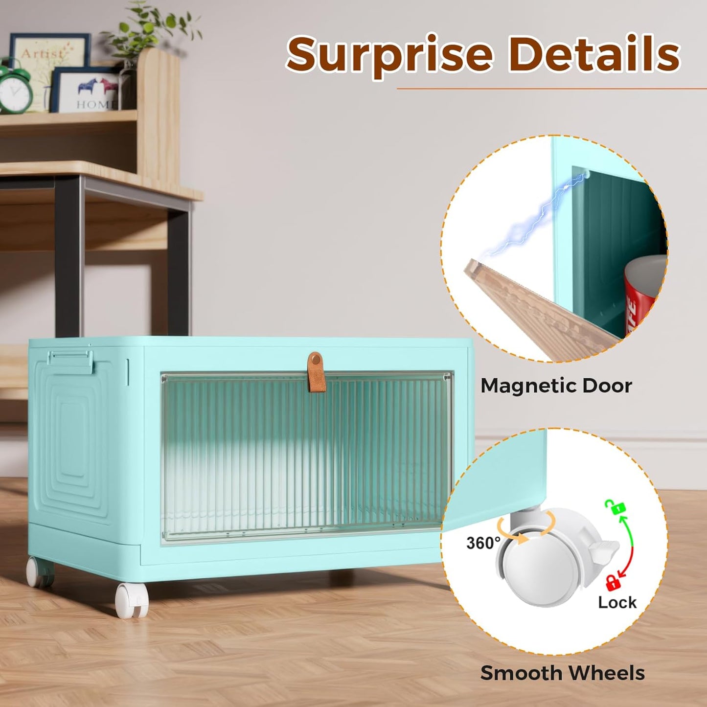 4 Tier Stackable Plastic Storage Bins with Lid and Wheels - 23 QT Closet Organizers and Storage, Foldable Storage Containers, Organization and Storage Boxes for Craft, Home, Pantry, Dorm, Green