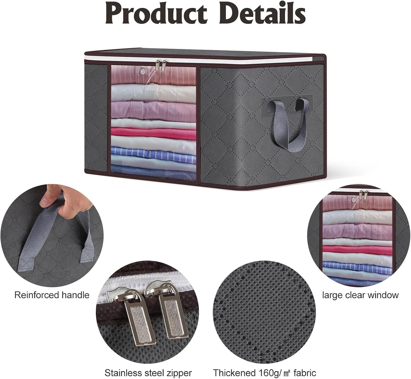 90L Large Storage Bags,6 Pack Foldable Clothes Storage Bins,Closet Organizers Storage Containers Durable Handle Thick Fabric For Bedding,Clothing, Blanket, Pillows and Toys,Grey