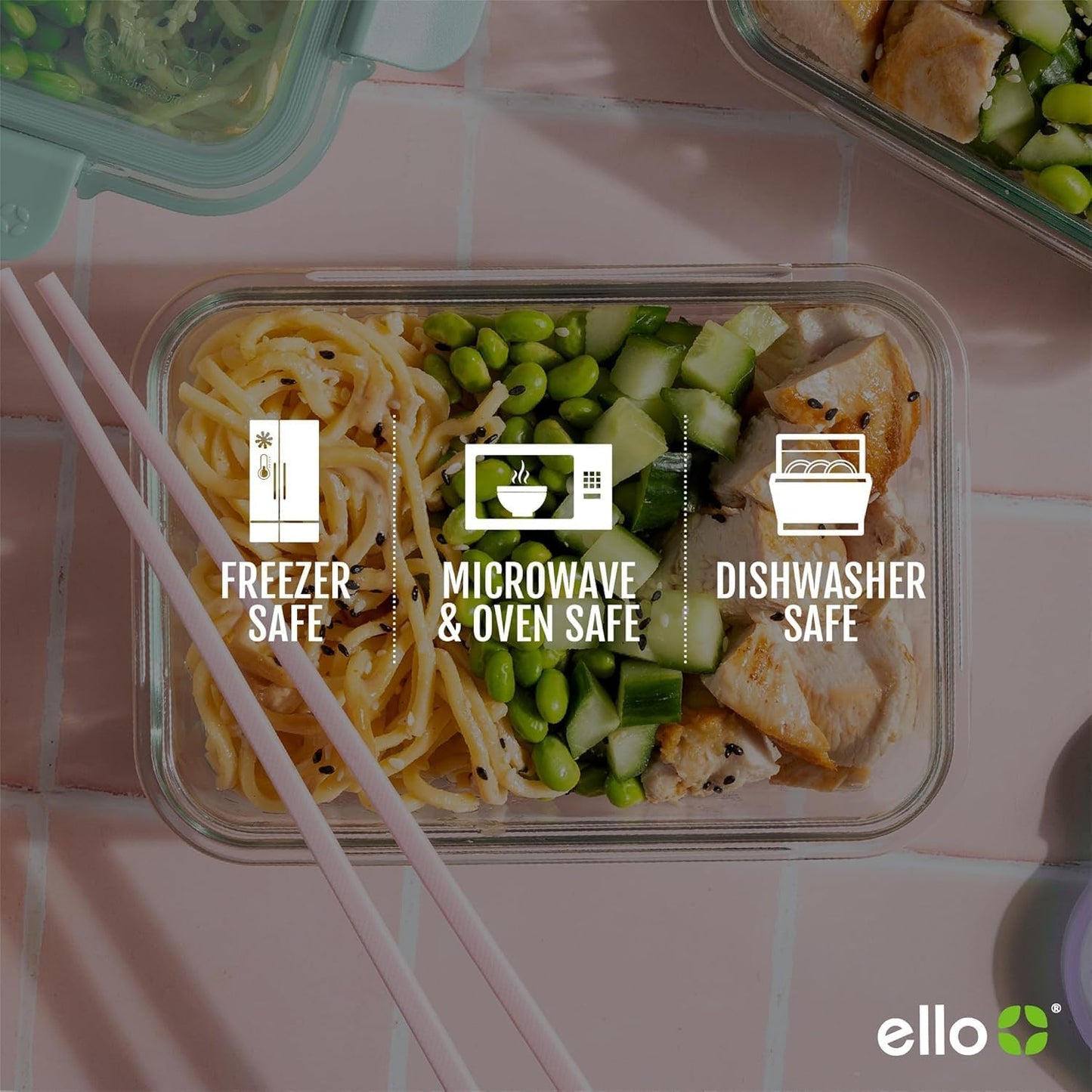 Ello Color Lock 8PC Mixed Glass Food Storage Sets, Leak-Proof Glass Food Storage Containers with Airtight BPA-Free Plastic Lids, Dishwasher, Microwave, and Freezer Safe, Desert Festival