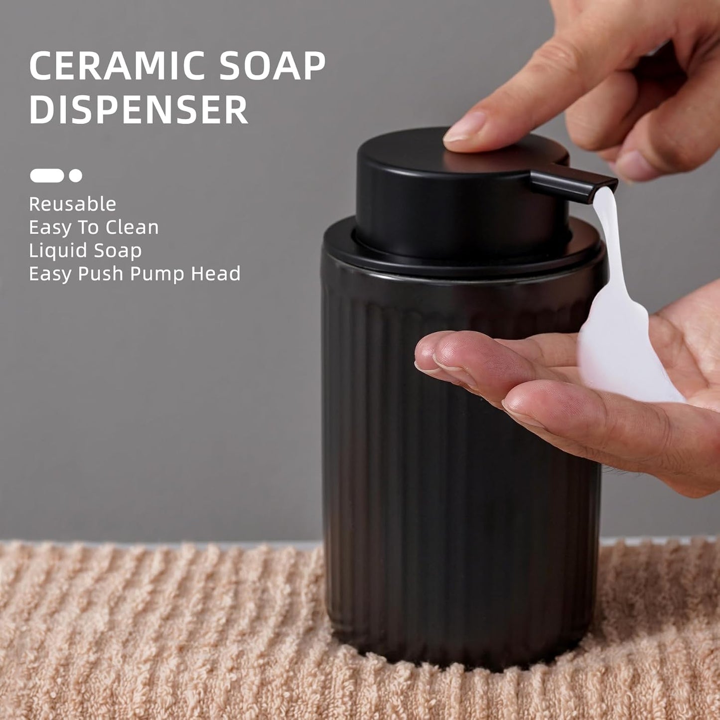 Ceramic Bathroom Accessories Set,Lotion Soap Dispenser and Toothbrush Holder Set, Soap Dish, Apothecary Jars,Rustic Farmhouse Decor, Bathroom Home Decor (Black Set, Liquid)