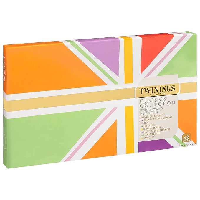 Twinings Tea Classics Collection Gift Box Variety Sampler, 48 Tea Bags (Pack of 1), Enjoy Hot or Iced, Includes Black, Herbal, Green, & Chai Teas