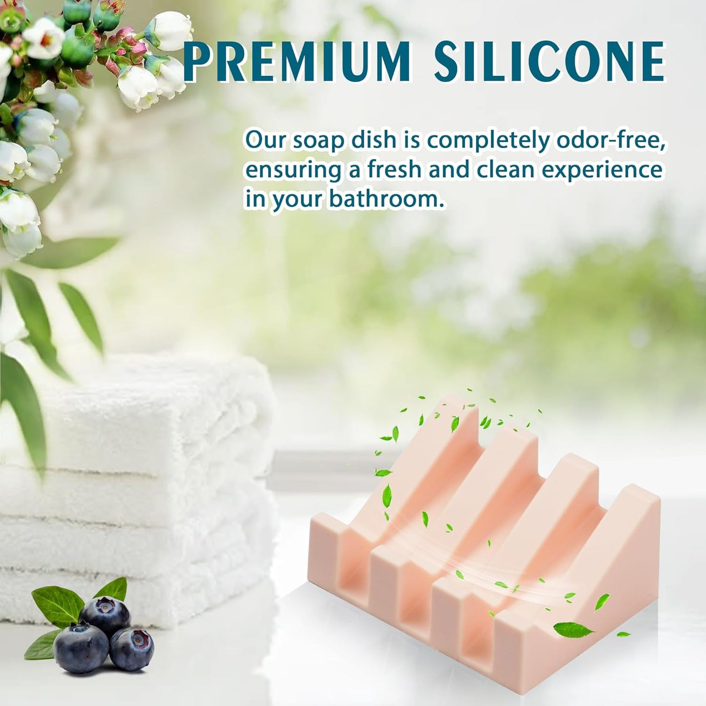 Silicone Soap Dish with Drain, Upgrade Double Suction Cups at The Bottom for Anti-Slip and Stability, Soap Dish Shower Waterfall Bar Soap Holder Tray with Drain Soap Holder (4, Pink)