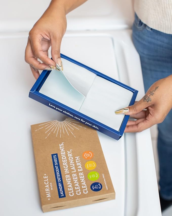 Miracle Made Liquidless Laundry Detergent Sheets – Eco-Friendly, Gentle Fabric Softener – No Dye, Bleach, or Paraben – 60 Strips (120 Loads) – Unscented