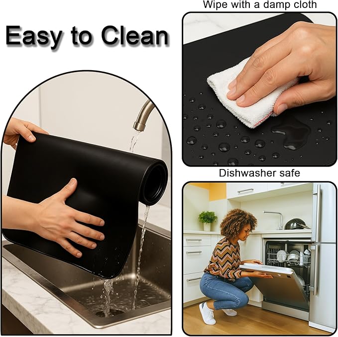 Silicone Mat 35.4"x23.6" Silicone Mats for Kitchen Counter Heat Resistant Mats for Countertop, Countertop Protector Mat, Edge Heightening Nonstick Waterproof Multipurpose Table Mat (Black)