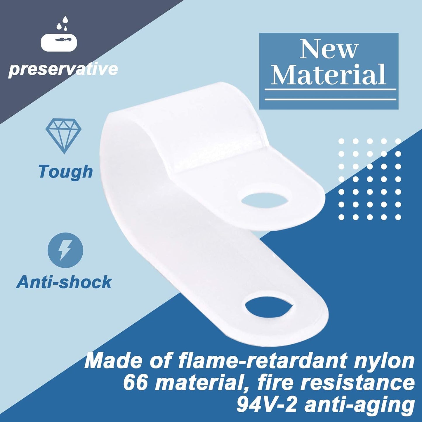 Glarks 120Pcs 3/8 Inch White Nylon Screw Mounting R-Type Cable Clip Wire Clamp with 120Pcs Screws for Wire, Cable, Conduit and Cable Conduit Kit （White）