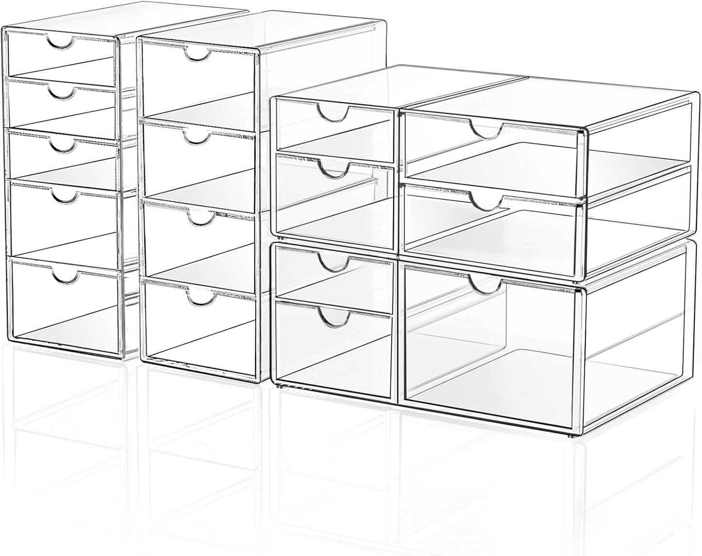 Makeup Drawer Storage Organizer with 16 Drawers, 4 Set Acrylic Office Desk Organization and Storage, Dustproof Drawer Organizer for Makeup, Office, Countertop, Jewelry, Pen, Desktop, Bathroom, Bedroom