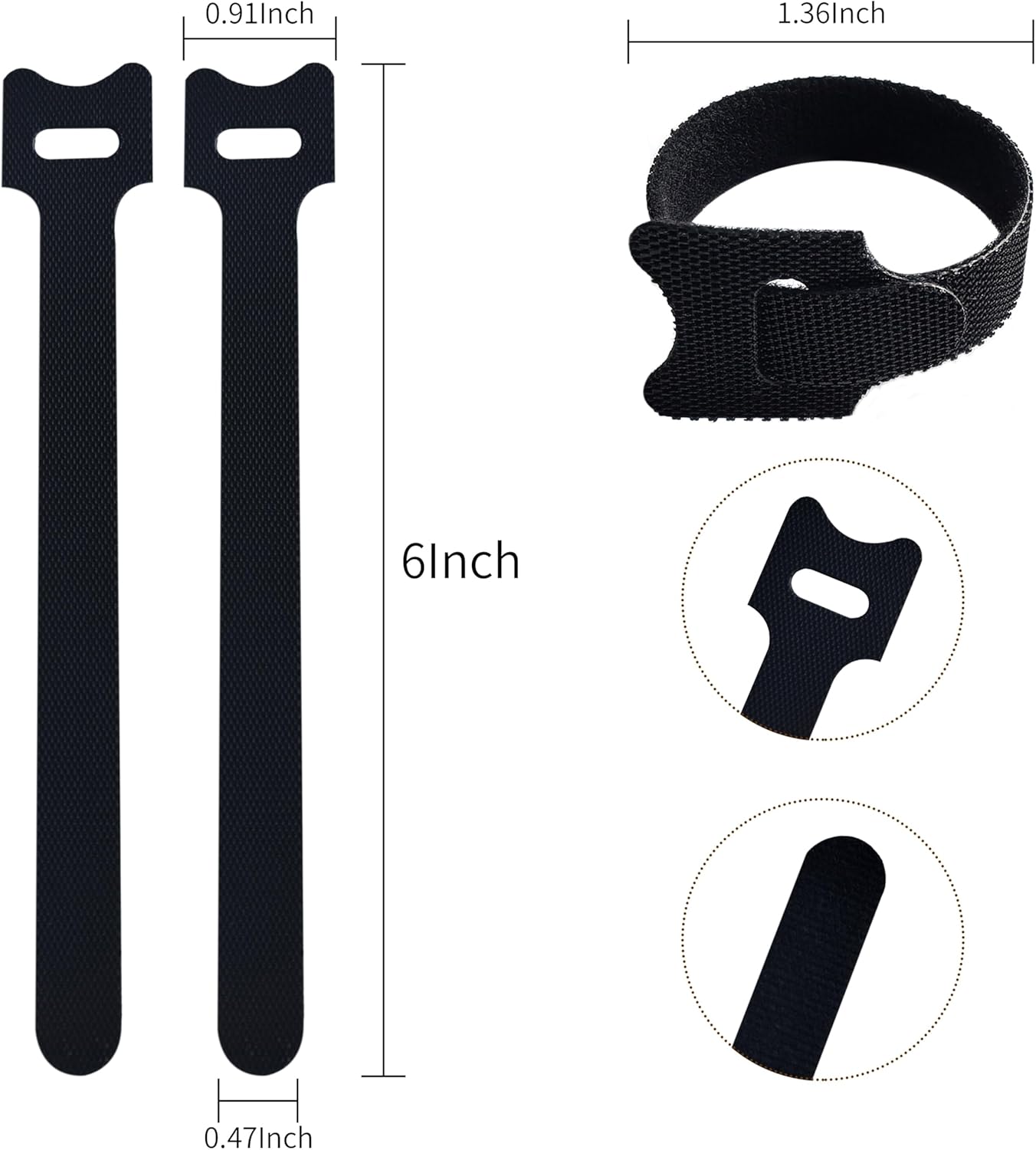 56 PCS 6 Inches Black Reusable Cable Ties, Adjustable Cord Straps, Cable Organizer, Cord Wrap and Hook Loop Cords Management