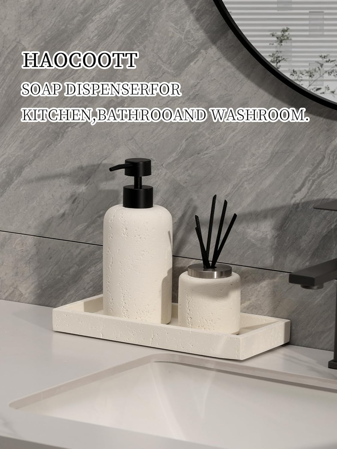 Soap Dispensers 400mL 13.5 OZ, 2 PCS Luxurious Hand Dish Lotion Shampoo Soap Dispenser Jar, Travertine Soap Pump Bottles for Kitchen Bathroom Countertop (Cream)