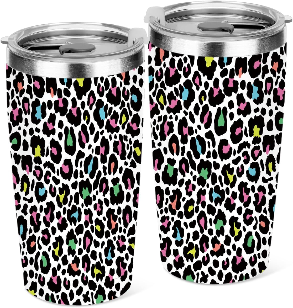 20 oz Insulated Tumbler，Tumbler with Lid Straw, Leopard Decor Insulated Travel Coffee Mug Stainless Steel Cup for Cold Hot Drink Gift for Women Friend Christmas Birthday Friendship ((Neon Leopard))