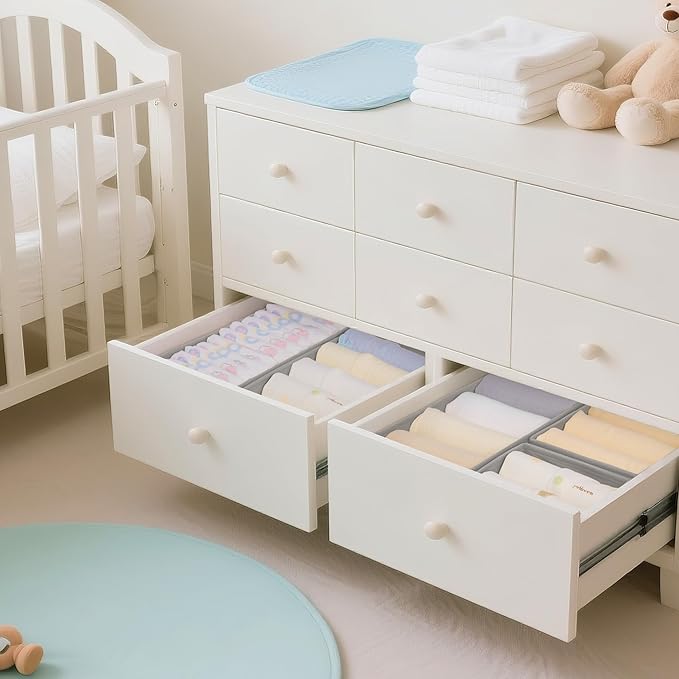 Criusia Drawer Organizer Clothes, 24 Pack Dresser Organizer for Baby Clothes, Underwear, Sock- Foldable Closet Organization and Storage Dividers Bins for Nursery, Bedroom and Dorm (Grey)