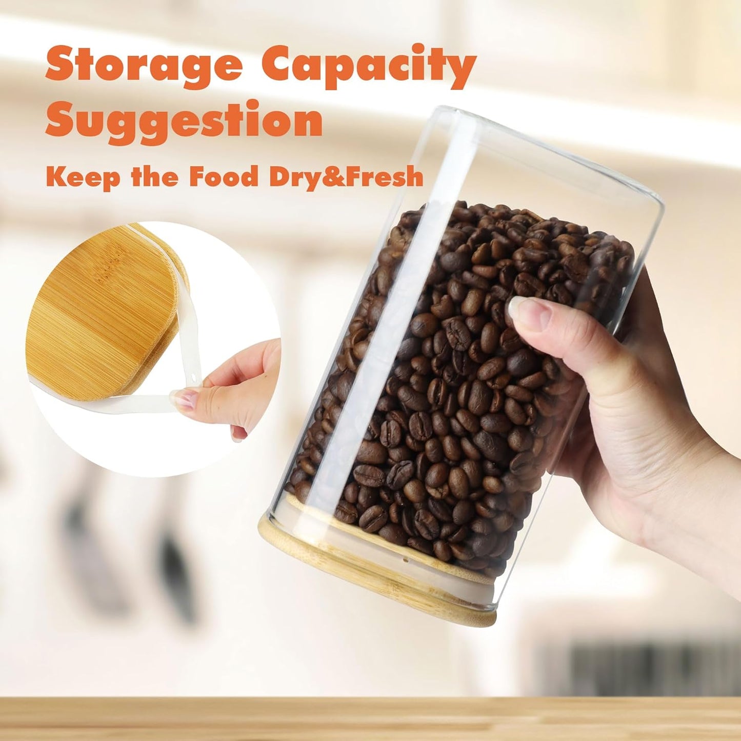 Glass Storage Containers with Airtight Bamboo Lids Muti Size Set of 5,Pantry Food Glass Jar with Lid,Perfect for Kitchen Organization-Nuts,Flour, Rice, Pasta, Sugar, Coffee Beans, Accessories Included