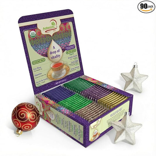 Adanim Bio Tea Sampler Gift Set Box, 6 Flavors Organic Herbal Tea Set, Total of 90 Tea Bags, Full of Aroma Scented Fragrance, Tea Lovers Gift Ideas For Christmas