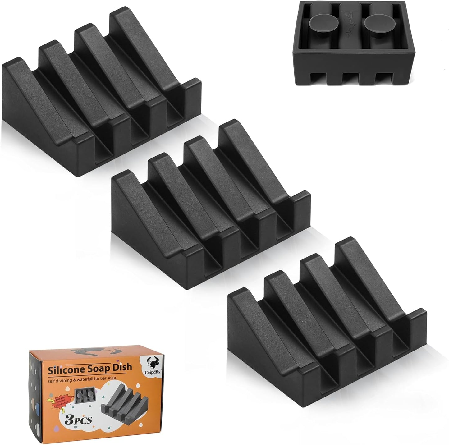 Self Draining Soap Dish,Silicone Suction Cup Soap Holder, Bathroom Soap Dish for Bar Soap,Can Extend Soap Life,Bathroom, Bath Tub, Kitchen Sink (3, Black)