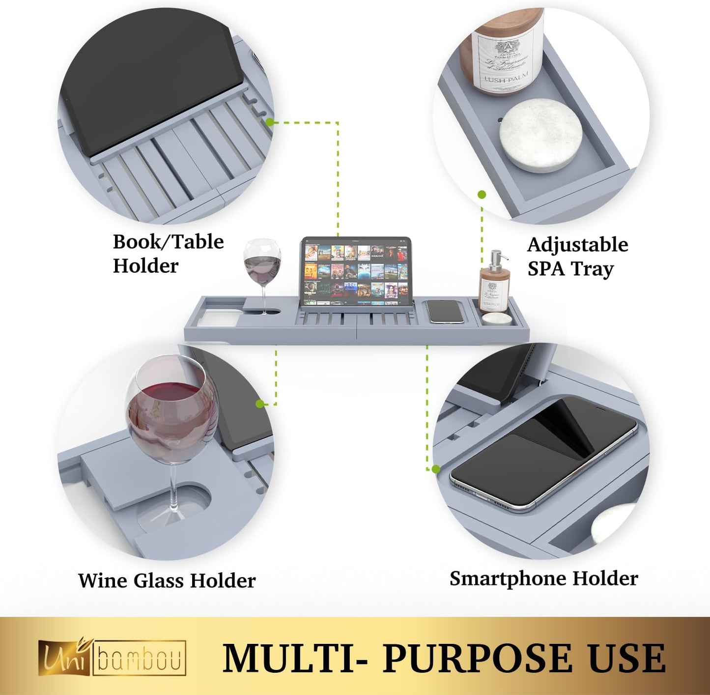 Foldable Bathtub Tray - Expandable Bamboo Bath Caddy Tray for Tub - Luxury Wood Bath Accessories, Perfect Spa Experience for New Home - Unique House Warming Gifts for Mom, Women, Couples