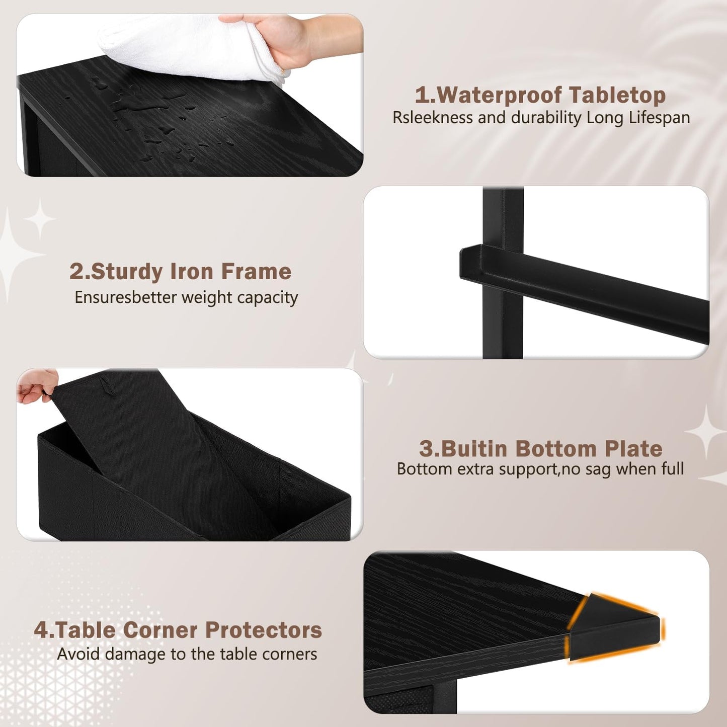 Ebeneze Narrow Dresser with 4 Drawers, Storage Cabinet, Slim Fabric Tower with Wheels, Wood Shelf, Bedroom Organizer Skinny Chest for Small Spaces, Bathroom, Living Room, Laundry, Closet, Black