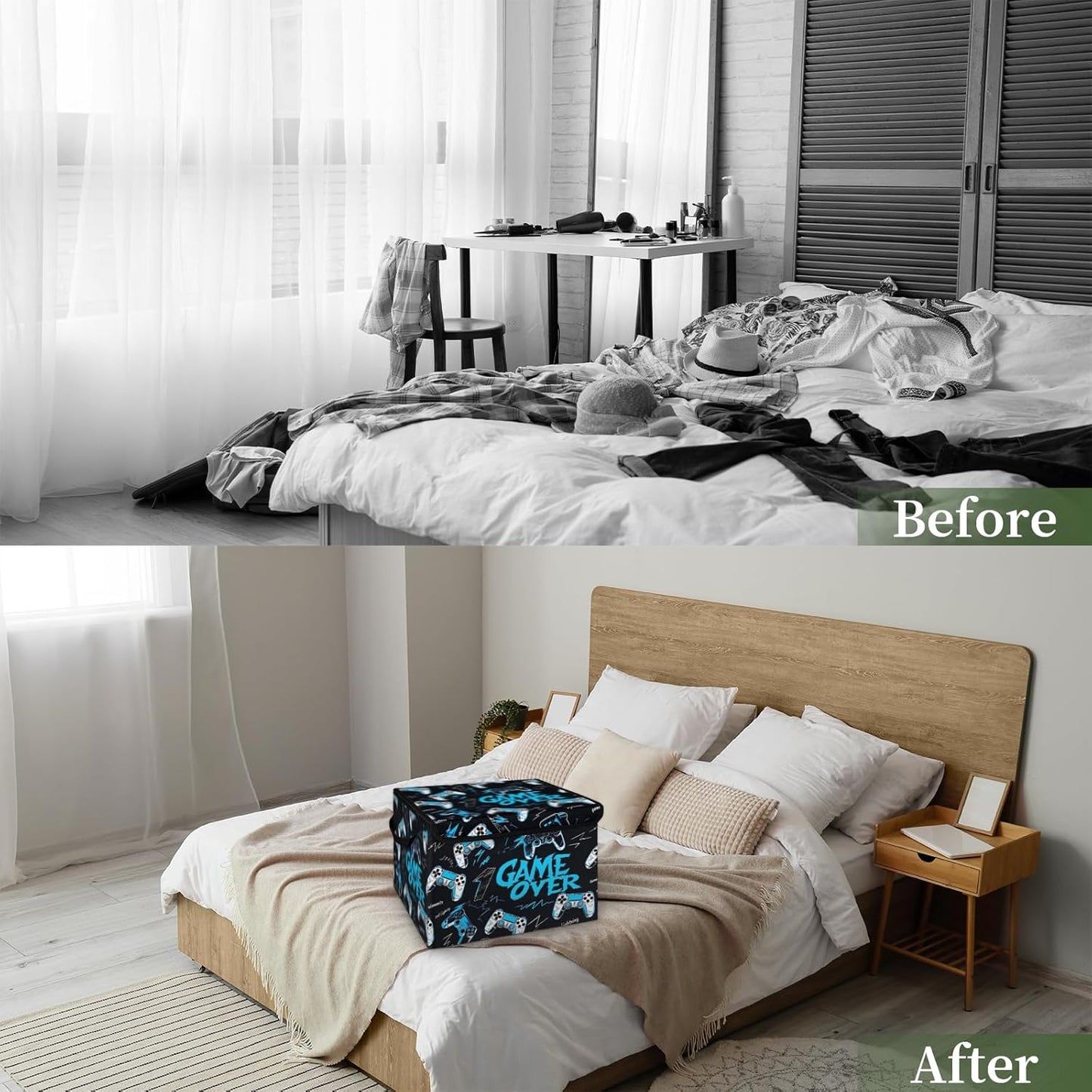 Closet Storage Bins Storage Baskets for Organizing with Flip-Top Lid & Handles, 27 Quart Large Linen Closet Organizers and Storage Cubes, Decorative Wardrobe Boxes for Organization (Game Console)