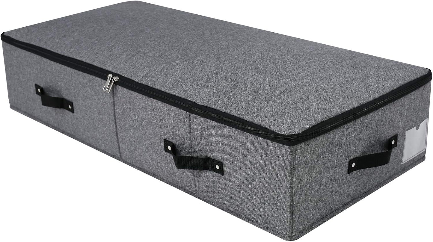 Foldable Fabric Sturdy Under Bed Storage Box with 6 Handles, Zipper Lid, Blankets Clothes Comforters Storage Bin Organizer for Bedroom and Closet, 35x 16.5 x 7inch, Black Grey