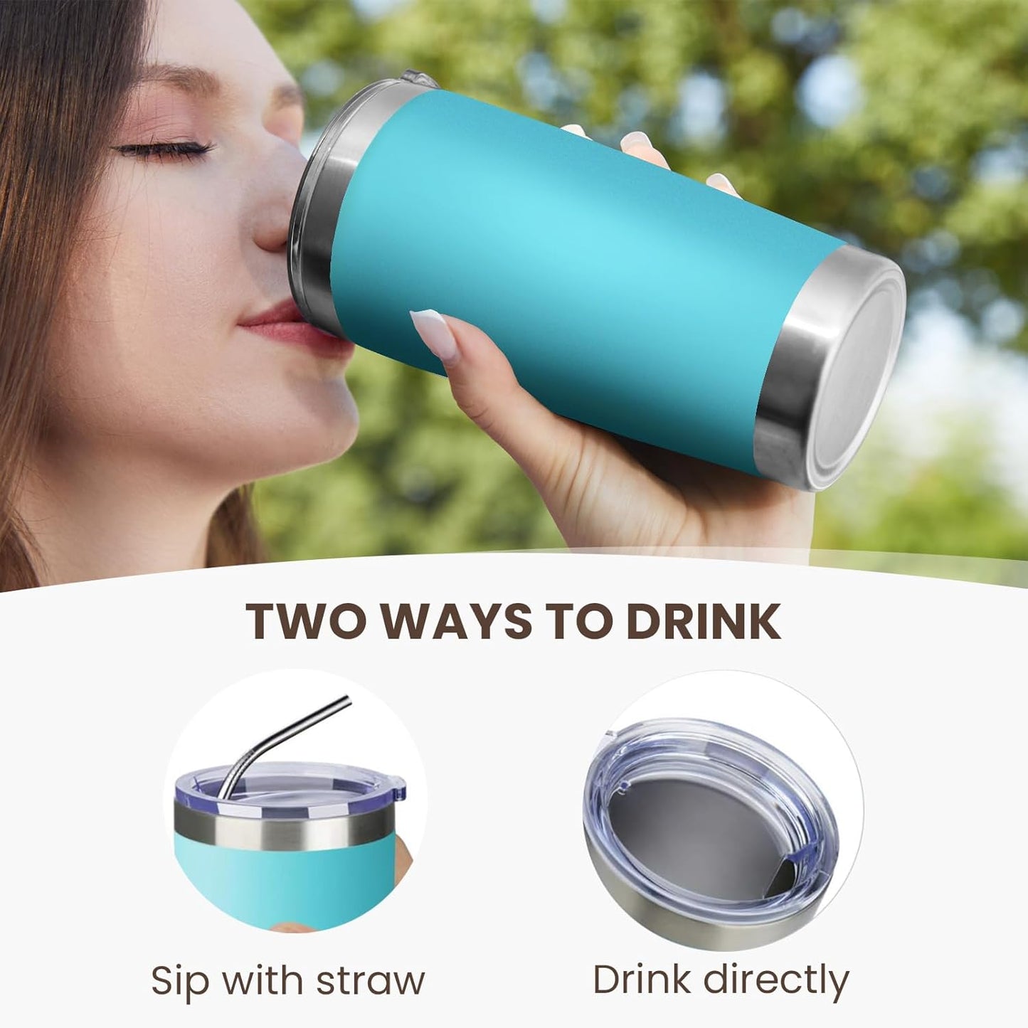 MEWAY 20oz Tumbler 8 Pack Double Wall Vacuum Insulated Travel Mug Bulk, Stainless Steel Tumblers with Lid and Straw, Durable Powder Coated Coffee Cups for Cold & Hot Drinks (Light Blue, 8)