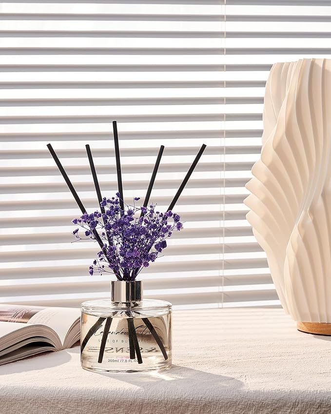 M&SENSE Reed Diffuser Set with 7 Sticks | 7.0oz Fresh Green & Eucalyptus Scent, Home Fragrance Diffuser for Bedroom Bathroom Décor, Scented Diffuser with Baby's Breath Flower Gifts for Women