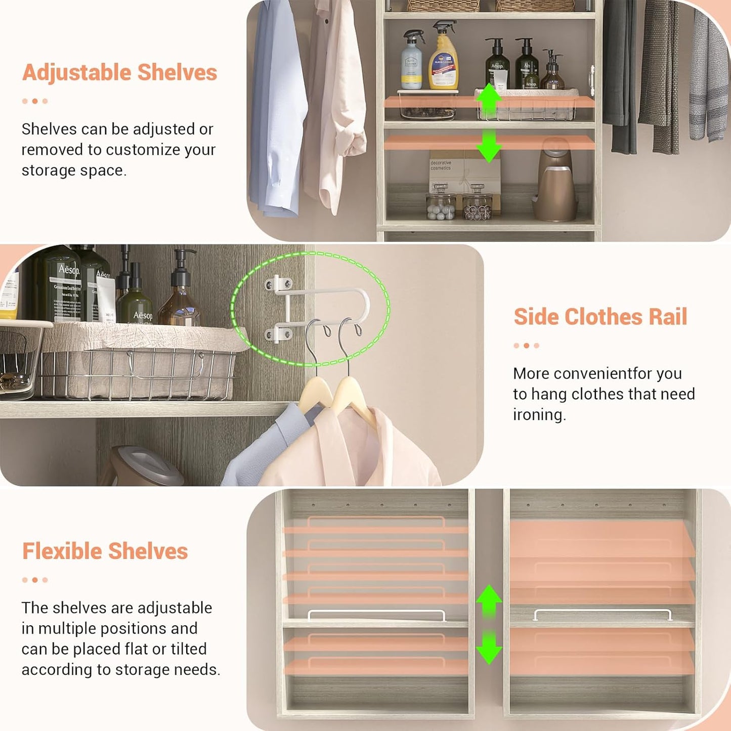 Unikito Over Washer and Dryer Storage Shelf, 8FT Wall Mounted Laundry Room Organizer, Space Saver Clothes Drying Rack with Hanger Rod, Heavy-Duty Closet System with Adjustable Shelves, White Oak