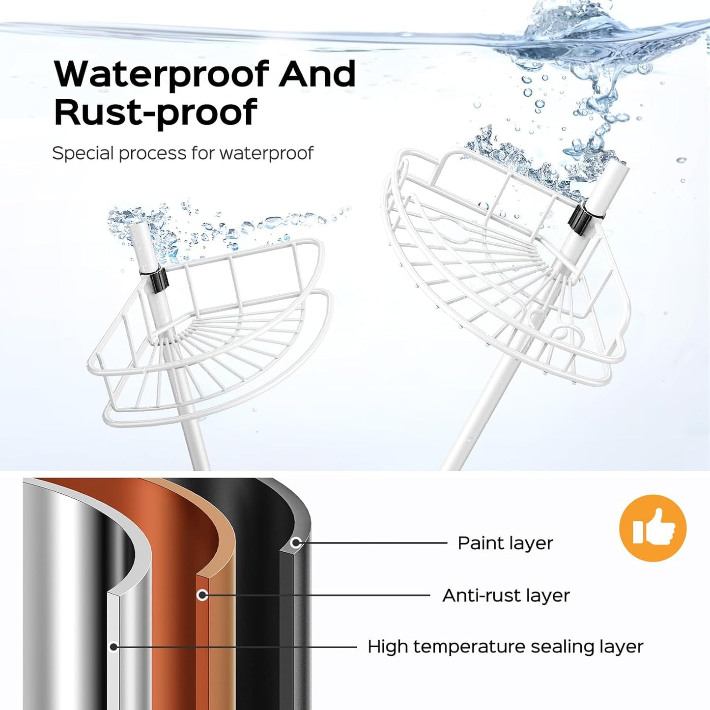 HAMITOR Corner Shower Caddy Tension Pole: Rustproof Bathroom Organizer Shelves for Bathtub Shampoo Accessories Storage Holder - 47-121 Inch Adjust - White