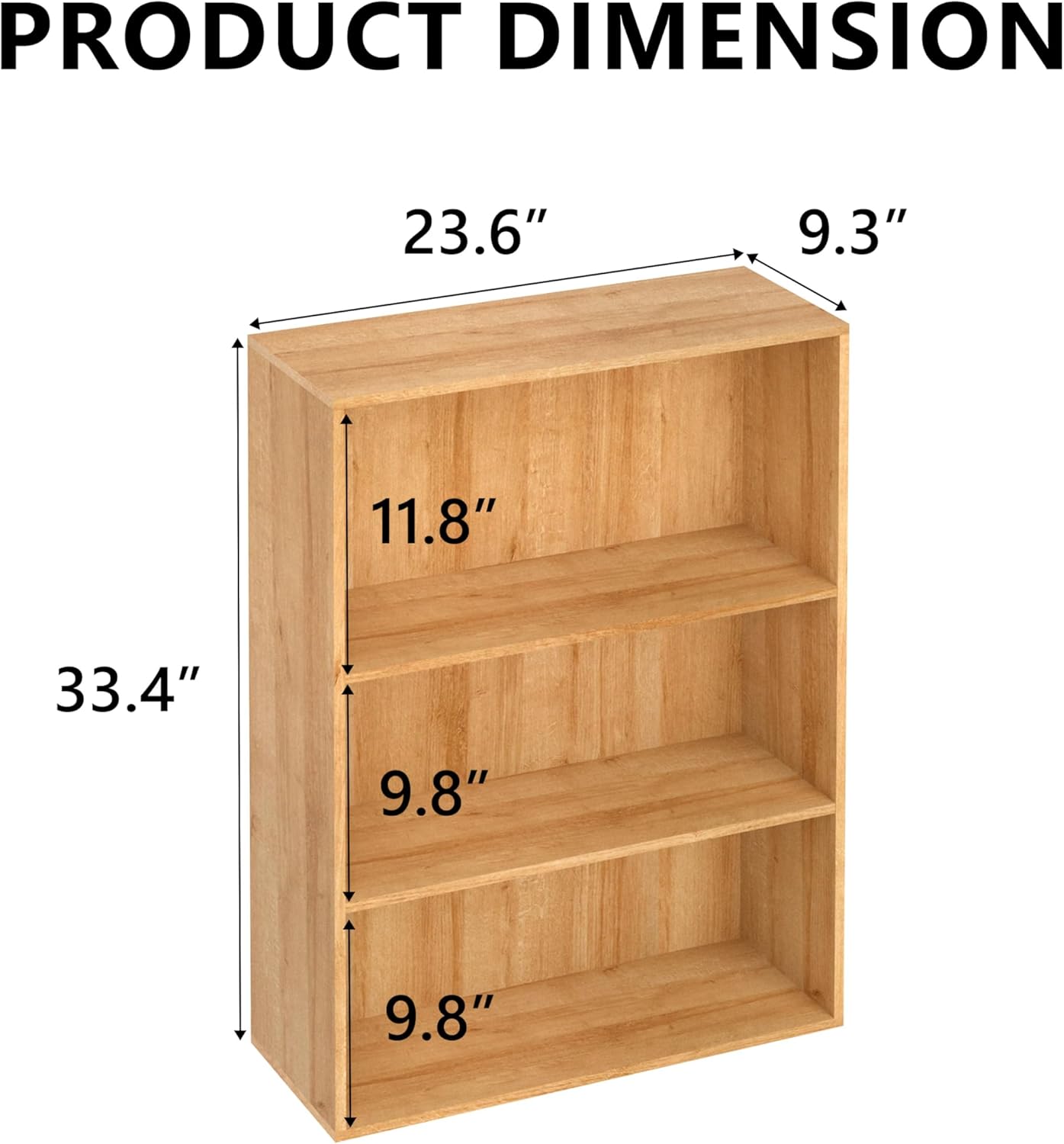 Wooden 3 Cube Storage Organizer,3 Tier Low Bookcase Storage Display Organizer, 33 Inch Versatile Cubes Shelf and Cubby Unit for Any Space (Natural Oak, 3 Cube-W(23.6inch)