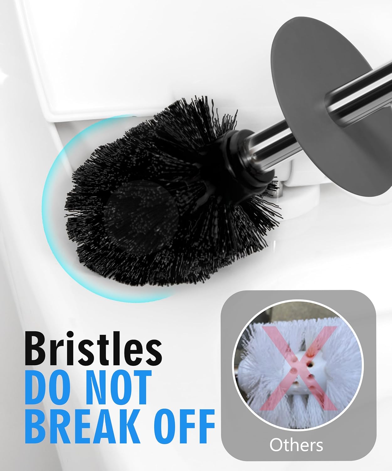 Matt Gray Ceramic Toilet Brush and Holder Set, Freestanding Toilet Bowl Cleaners Brush, Scrubber Brush for Toilet, Bathroom Accessories with Stainless Handle, Deep Cleaning