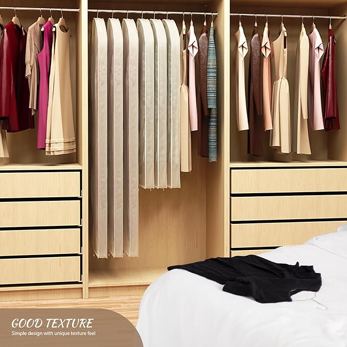 Univivi Premium Breathable Oxford Dress Cover Garment Bag, 60 inch Garment Bag for Hanging Clothes, Closet Clothes Storage, Dress, Jacket, Suit & Coat Bag - Beige,2 Pack