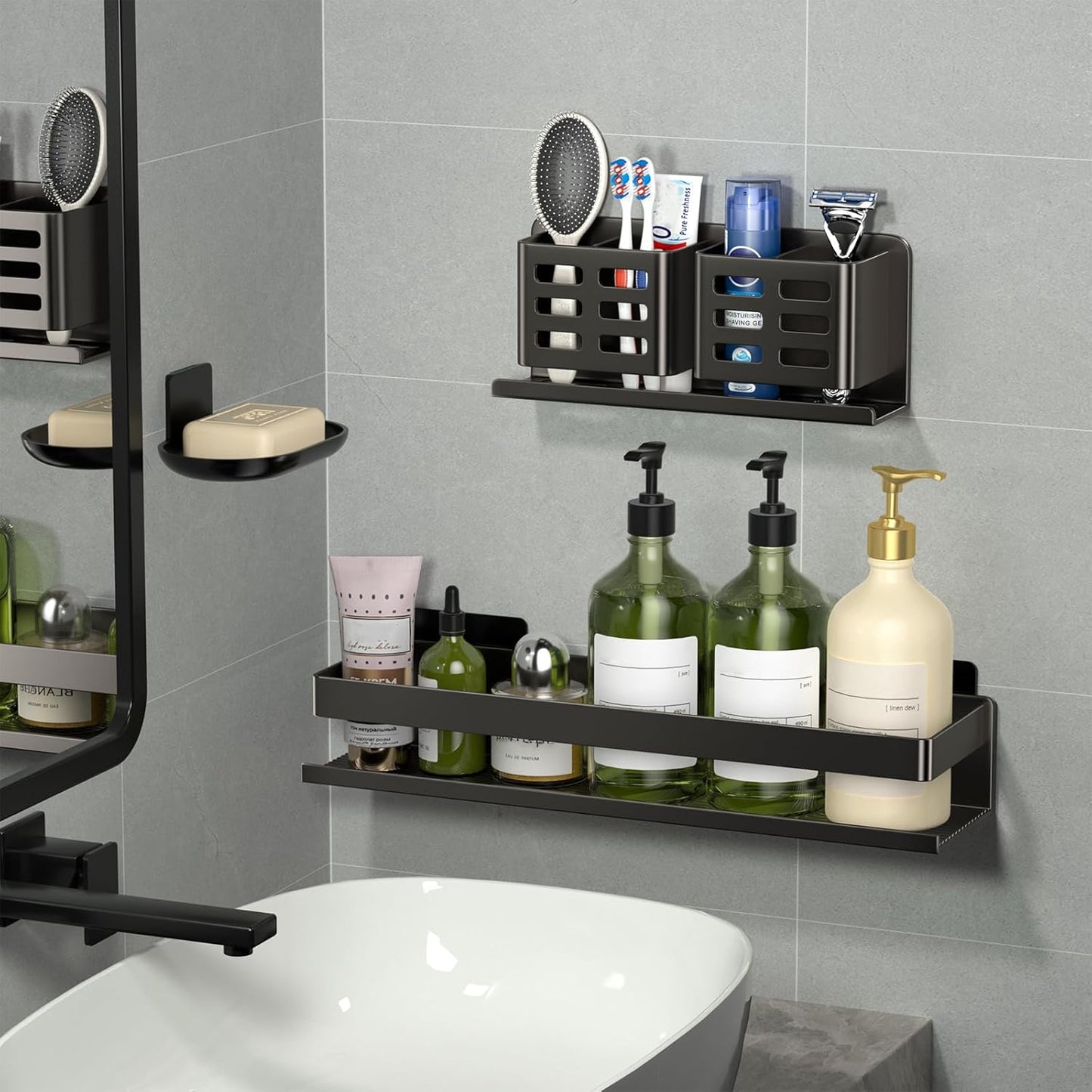 Shower Shelf 3 Pack - Bathroom Shower Shelf Rust-Proof Aluminum Adhesive Installation No Drilling Required, Suitable for Bathroom Storage and Home Decoration