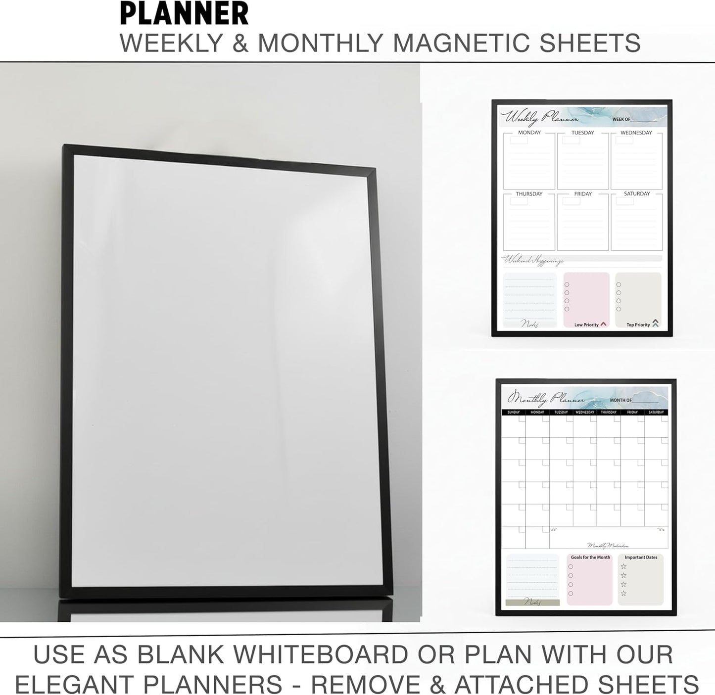 12x16 Magnetic Whiteboard with Stand – Includes Weekly & Monthly Planner Sheets – Desktop Dry Erase Board with Black Frame, 3 Markers, Eraser, Magnets & Wall Mount Kit