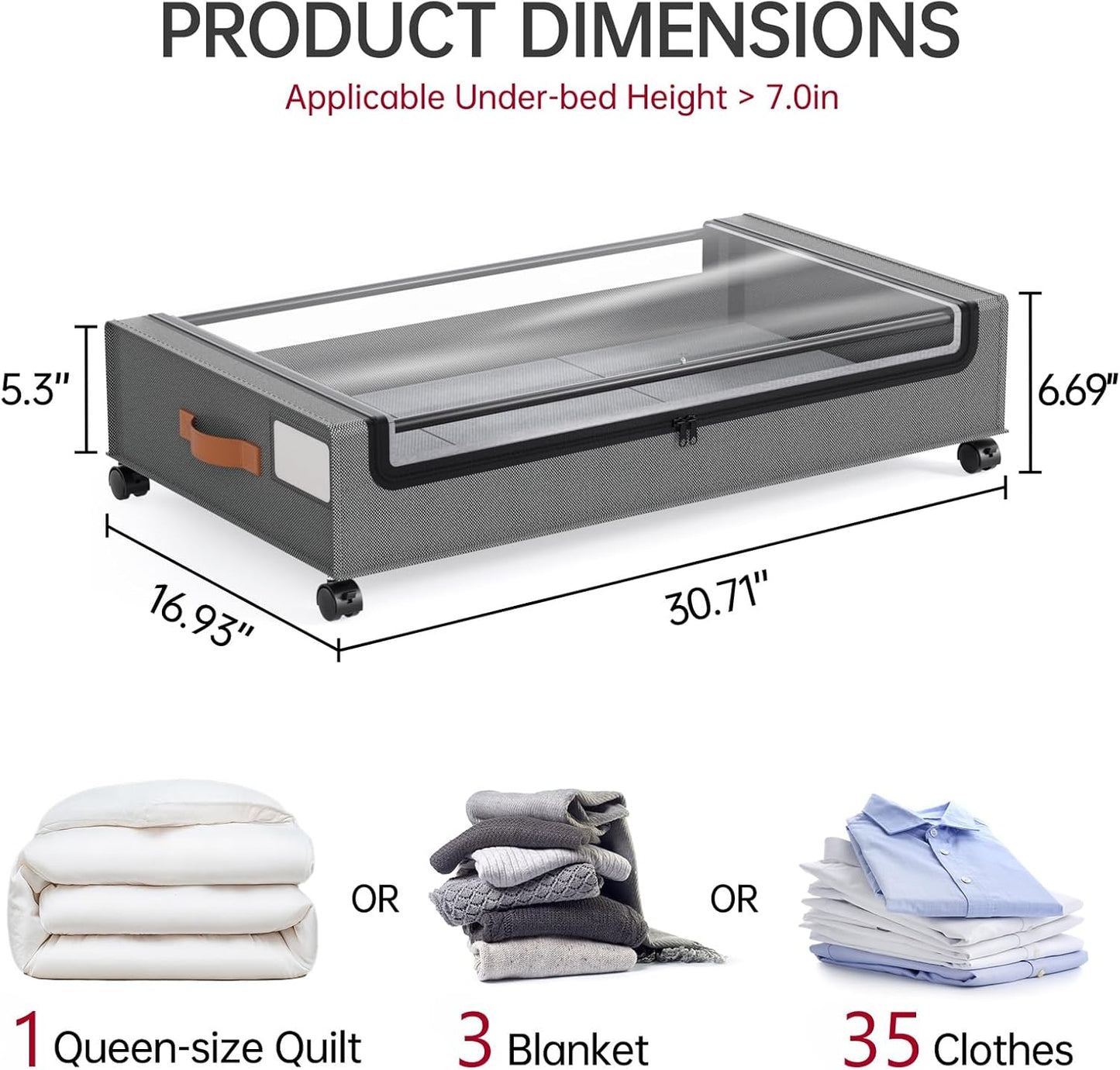 Yecaye 4 Pack Under Bed Storage with Wheels, Under Bed Storage Containers with Lids, Large Under Bed Rolling Storage with Clear Window & Label, Rolling Drawers for Clothes, Blankets, Books