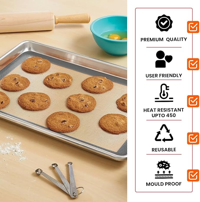 Silicone Baking Mat - 2 Pack Reusable Silicone Baking Sheet Liner for Oven - Half Sheet Nonstick Mat 16.5"x11.6" for Bread, Dough, Macaron, Cookie Cooking Liners for Kitchen Counter Bakery Supplies