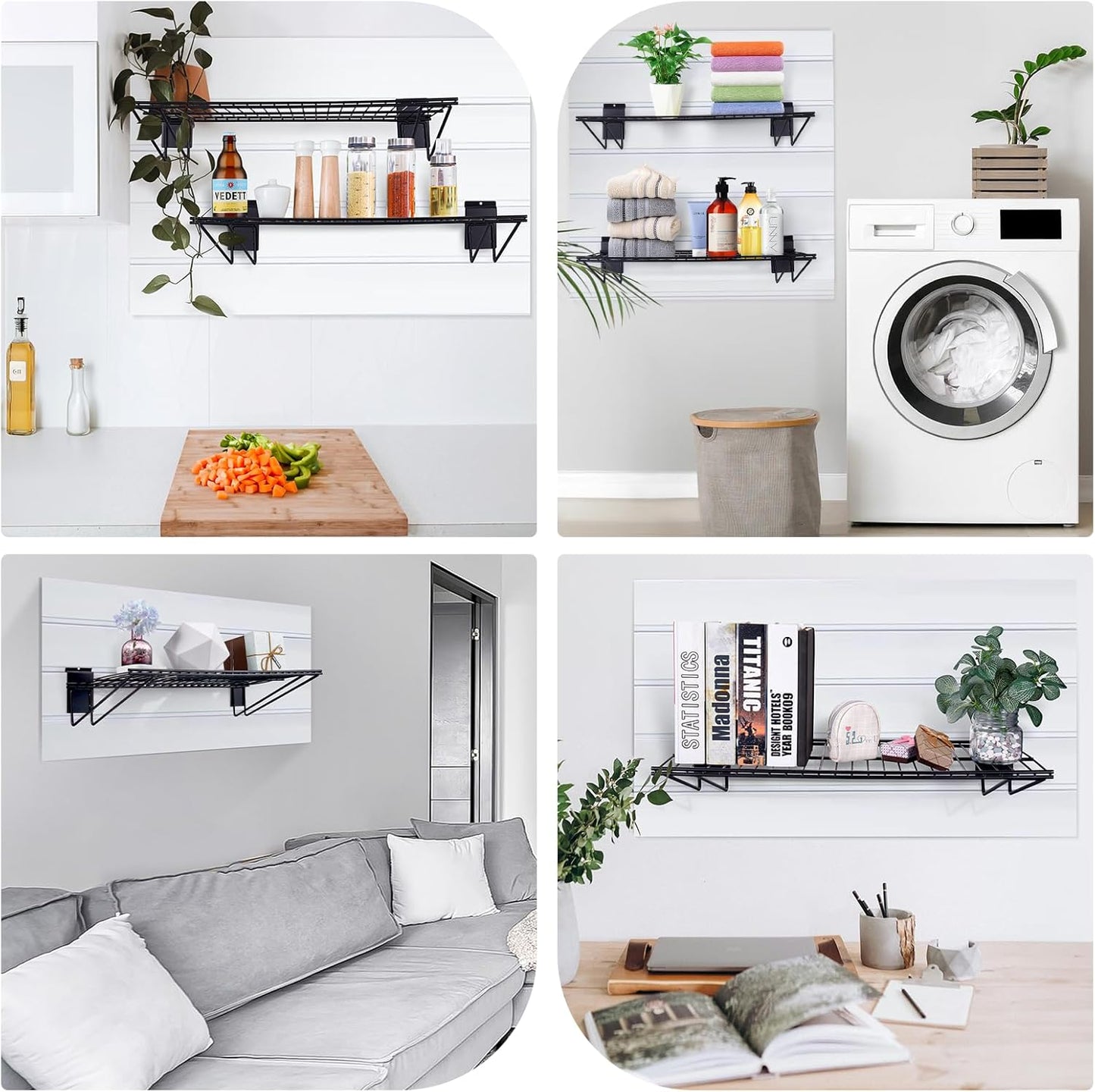 16 inch Width Slatwall Accessories, Heavy Duty Gargage Storage Slatwall Shelves, Slat Wall Wire Shelf 2 Pcs-Black